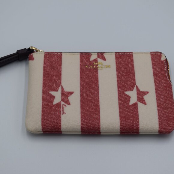 Coach Red and White Striped Wristlet - Picture 2 of 10